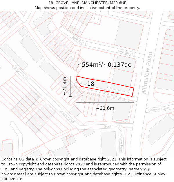 18, GROVE LANE, MANCHESTER, M20 6UE: Plot and title map
