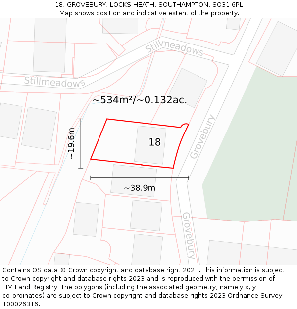 18, GROVEBURY, LOCKS HEATH, SOUTHAMPTON, SO31 6PL: Plot and title map