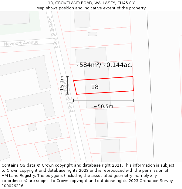 18, GROVELAND ROAD, WALLASEY, CH45 8JY: Plot and title map