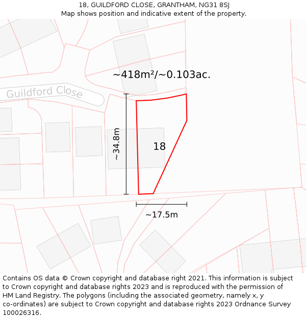 18, GUILDFORD CLOSE, GRANTHAM, NG31 8SJ: Plot and title map