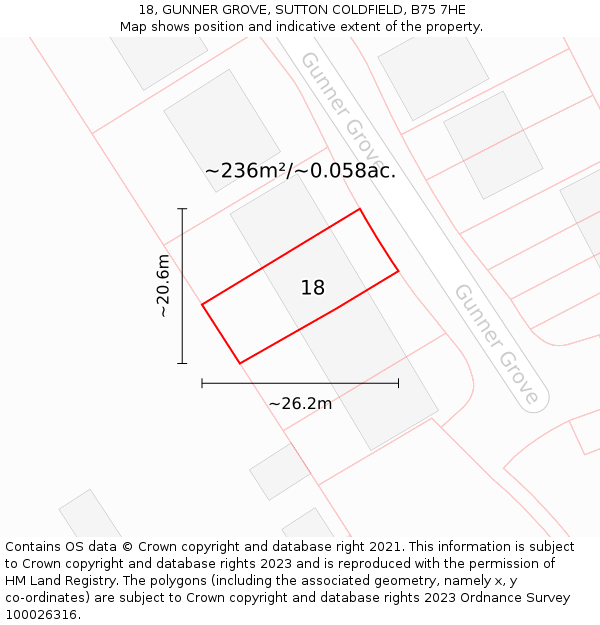 18, GUNNER GROVE, SUTTON COLDFIELD, B75 7HE: Plot and title map