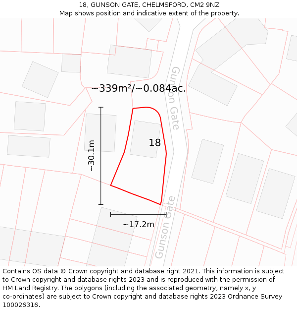 18, GUNSON GATE, CHELMSFORD, CM2 9NZ: Plot and title map