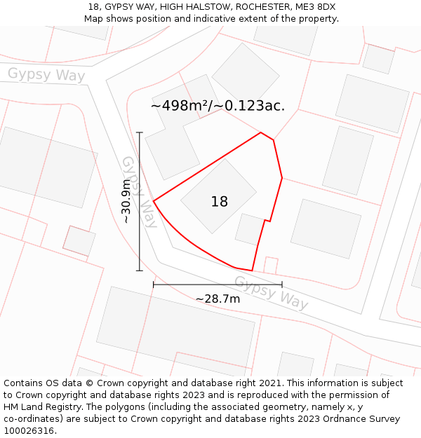 18, GYPSY WAY, HIGH HALSTOW, ROCHESTER, ME3 8DX: Plot and title map