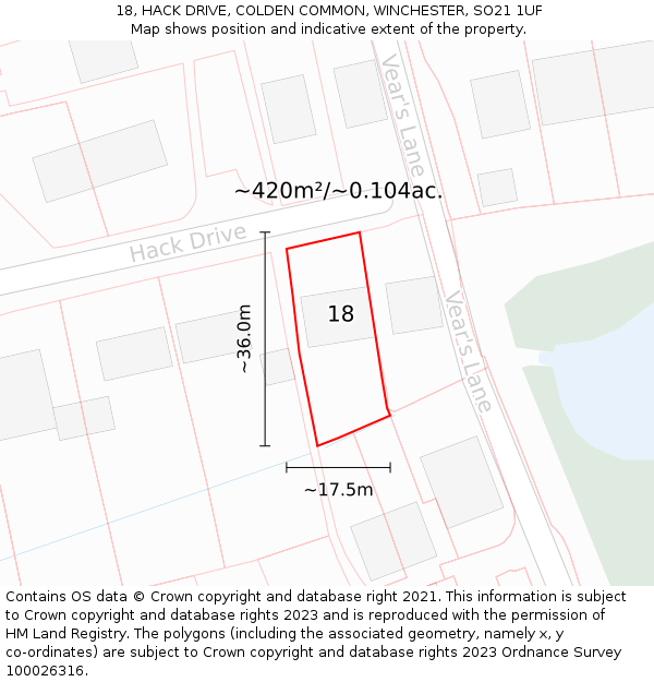 18, HACK DRIVE, COLDEN COMMON, WINCHESTER, SO21 1UF: Plot and title map