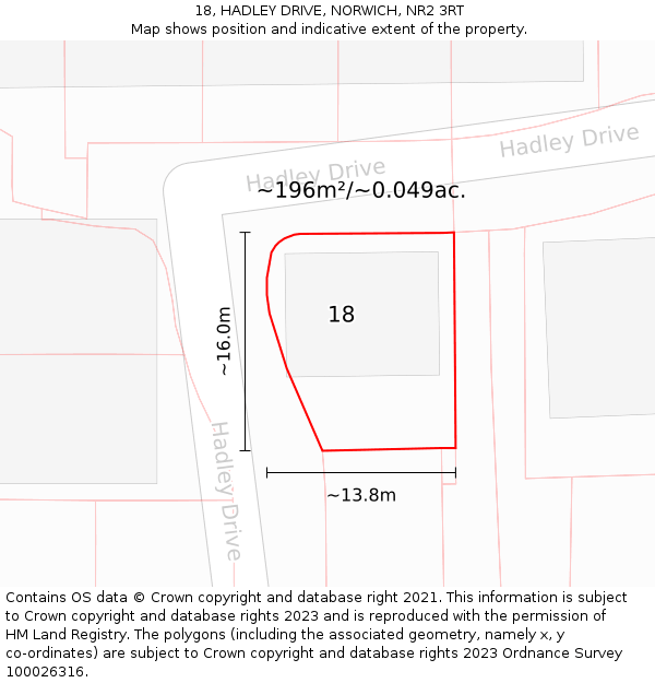 18, HADLEY DRIVE, NORWICH, NR2 3RT: Plot and title map