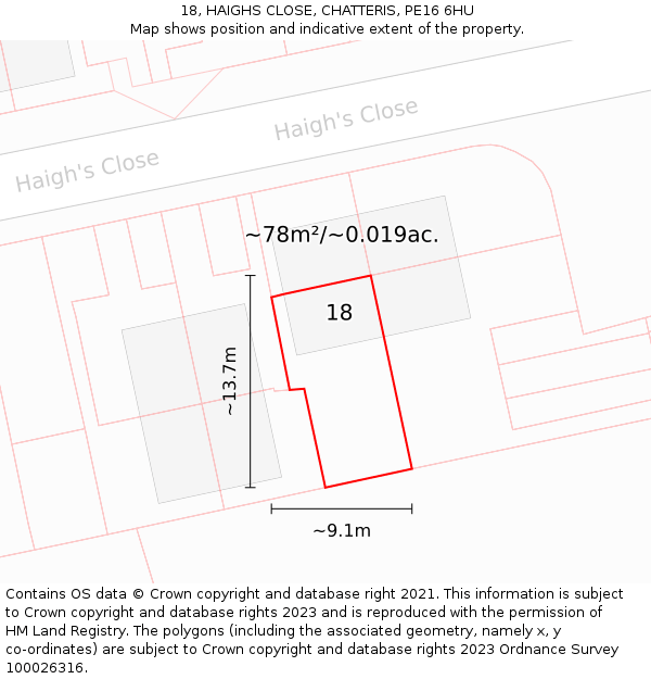 18, HAIGHS CLOSE, CHATTERIS, PE16 6HU: Plot and title map