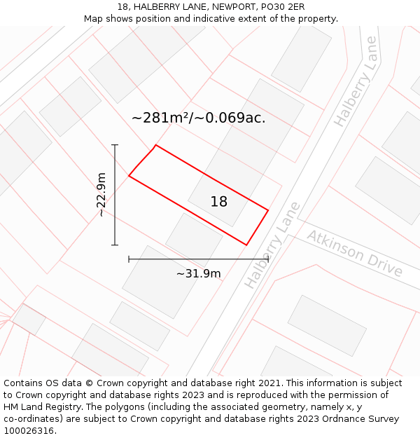 18, HALBERRY LANE, NEWPORT, PO30 2ER: Plot and title map