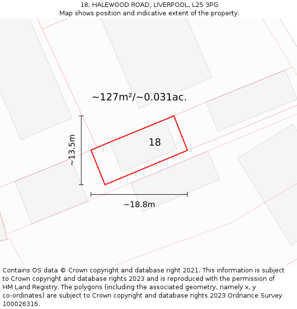 18, HALEWOOD ROAD, LIVERPOOL, L25 3PG: Plot and title map