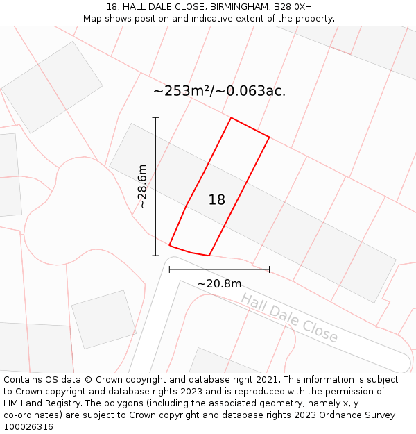 18, HALL DALE CLOSE, BIRMINGHAM, B28 0XH: Plot and title map