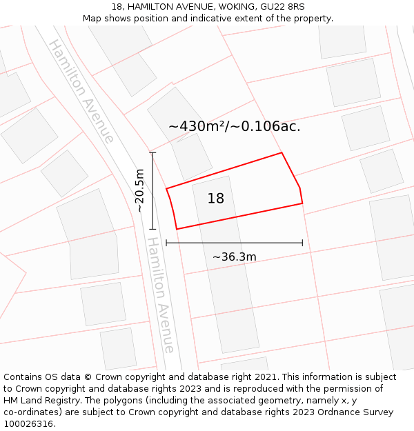 18, HAMILTON AVENUE, WOKING, GU22 8RS: Plot and title map