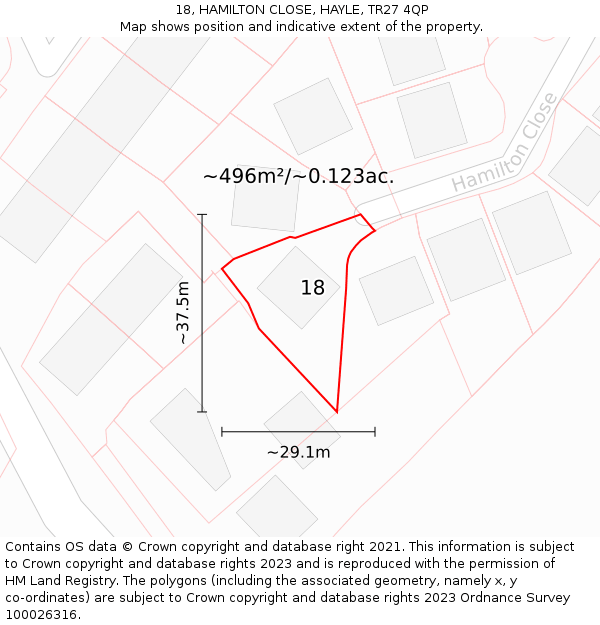 18, HAMILTON CLOSE, HAYLE, TR27 4QP: Plot and title map