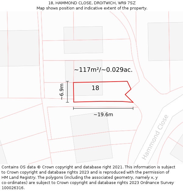 18, HAMMOND CLOSE, DROITWICH, WR9 7SZ: Plot and title map