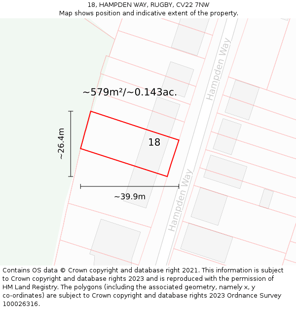 18, HAMPDEN WAY, RUGBY, CV22 7NW: Plot and title map