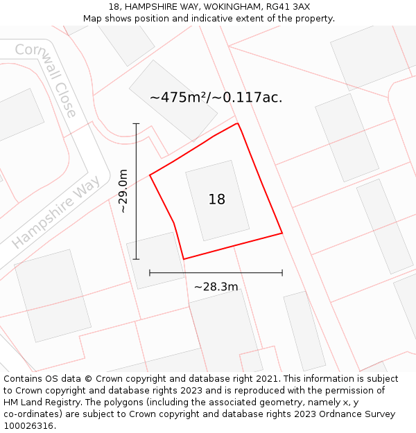 18, HAMPSHIRE WAY, WOKINGHAM, RG41 3AX: Plot and title map