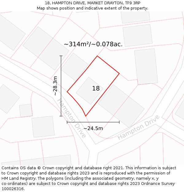 18, HAMPTON DRIVE, MARKET DRAYTON, TF9 3RP: Plot and title map
