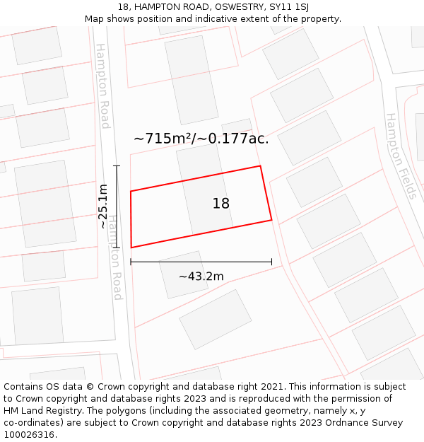 18, HAMPTON ROAD, OSWESTRY, SY11 1SJ: Plot and title map