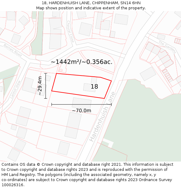 18, HARDENHUISH LANE, CHIPPENHAM, SN14 6HN: Plot and title map