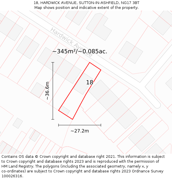 18, HARDWICK AVENUE, SUTTON-IN-ASHFIELD, NG17 3BT: Plot and title map