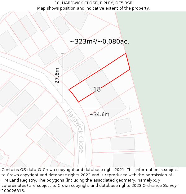 18, HARDWICK CLOSE, RIPLEY, DE5 3SR: Plot and title map