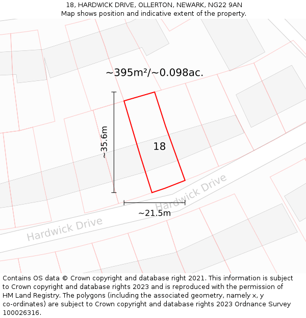 18, HARDWICK DRIVE, OLLERTON, NEWARK, NG22 9AN: Plot and title map