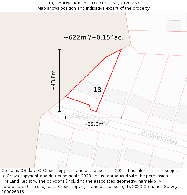 18, HARDWICK ROAD, FOLKESTONE, CT20 2NX: Plot and title map