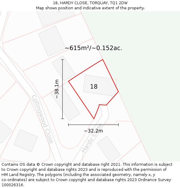 18, HARDY CLOSE, TORQUAY, TQ1 2DW: Plot and title map