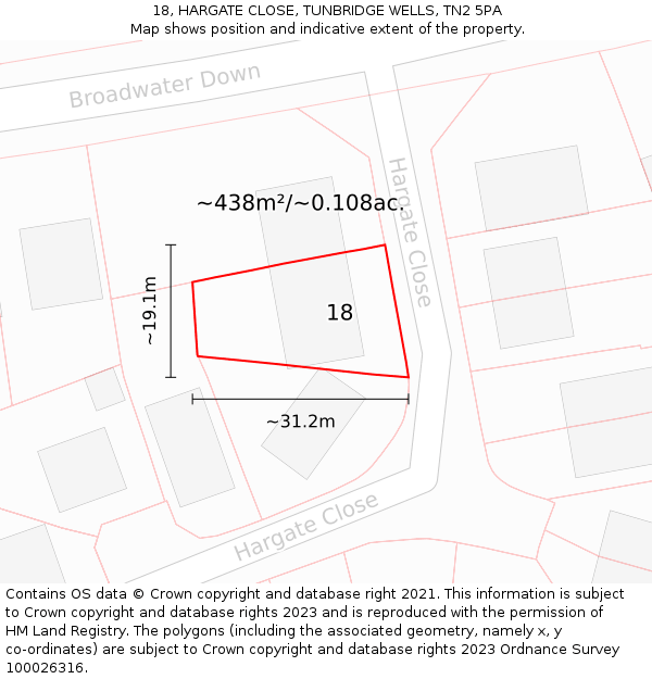 18, HARGATE CLOSE, TUNBRIDGE WELLS, TN2 5PA: Plot and title map