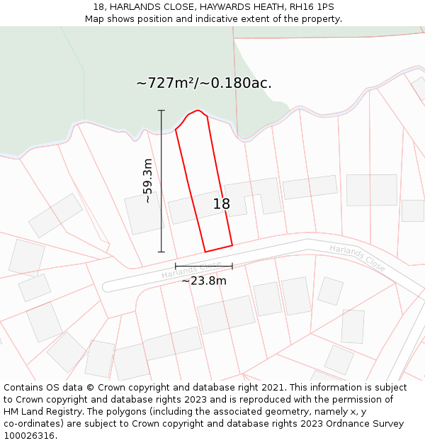 18, HARLANDS CLOSE, HAYWARDS HEATH, RH16 1PS: Plot and title map