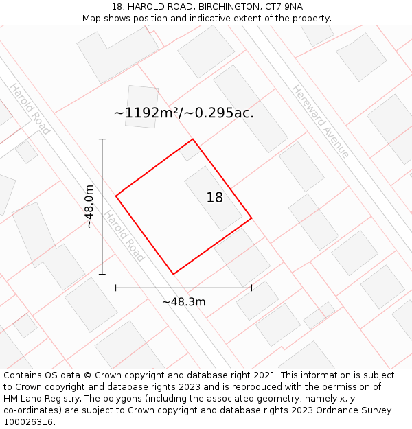 18, HAROLD ROAD, BIRCHINGTON, CT7 9NA: Plot and title map