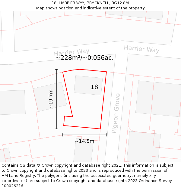 18, HARRIER WAY, BRACKNELL, RG12 8AL: Plot and title map