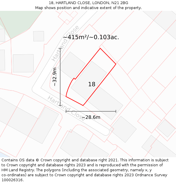 18, HARTLAND CLOSE, LONDON, N21 2BG: Plot and title map