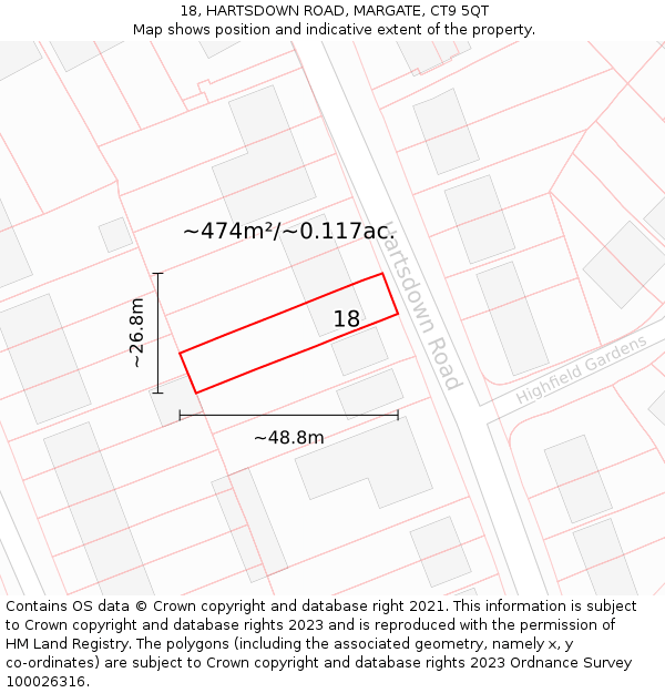 18, HARTSDOWN ROAD, MARGATE, CT9 5QT: Plot and title map