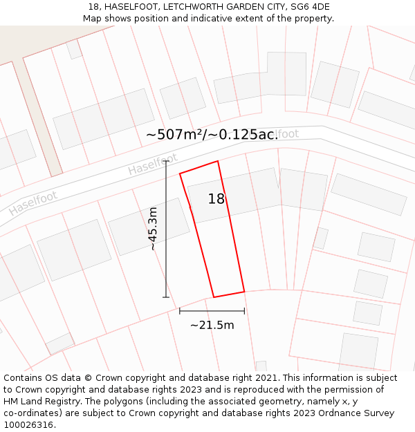 18, HASELFOOT, LETCHWORTH GARDEN CITY, SG6 4DE: Plot and title map