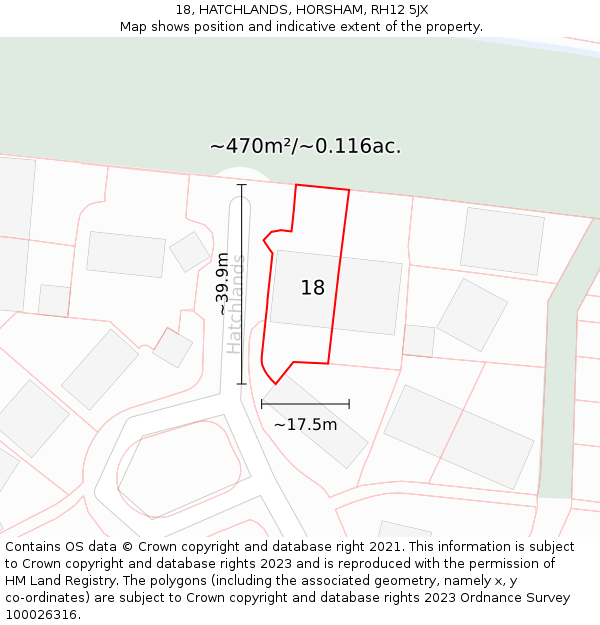 18, HATCHLANDS, HORSHAM, RH12 5JX: Plot and title map