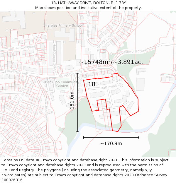 18, HATHAWAY DRIVE, BOLTON, BL1 7RY: Plot and title map