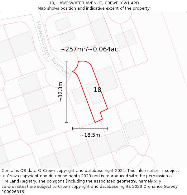 18, HAWESWATER AVENUE, CREWE, CW1 4PD: Plot and title map