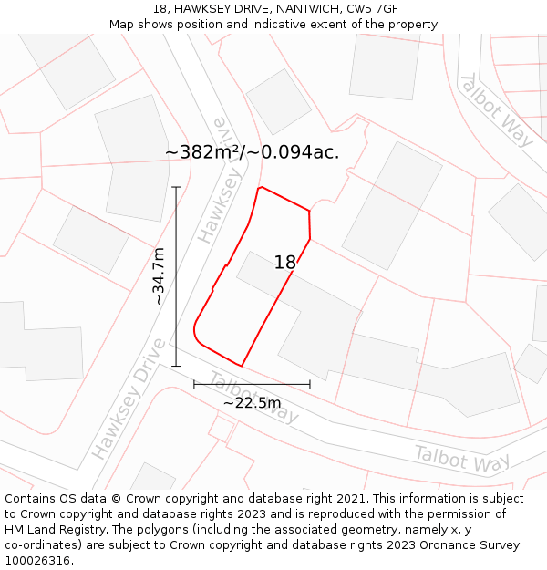 18, HAWKSEY DRIVE, NANTWICH, CW5 7GF: Plot and title map