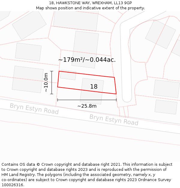 18, HAWKSTONE WAY, WREXHAM, LL13 9GP: Plot and title map