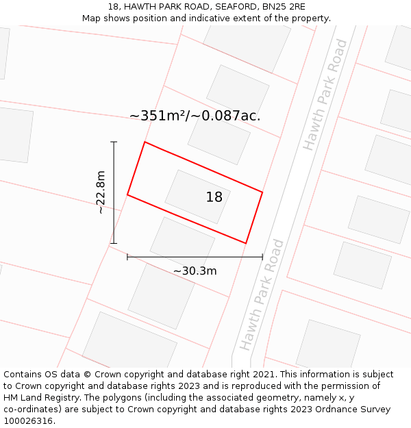 18, HAWTH PARK ROAD, SEAFORD, BN25 2RE: Plot and title map