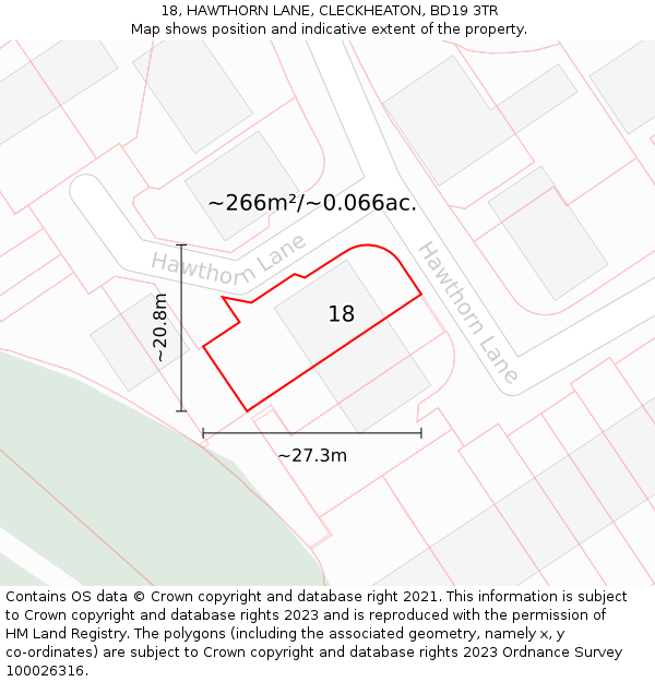 18, HAWTHORN LANE, CLECKHEATON, BD19 3TR: Plot and title map