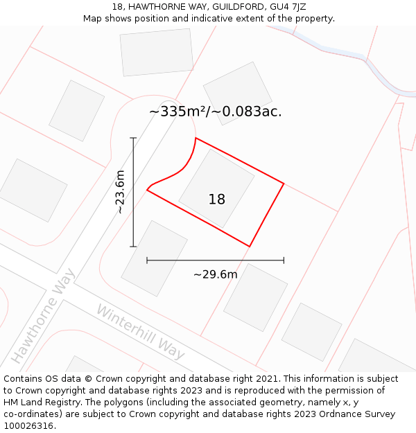 18, HAWTHORNE WAY, GUILDFORD, GU4 7JZ: Plot and title map