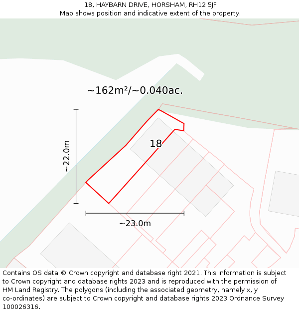 18, HAYBARN DRIVE, HORSHAM, RH12 5JF: Plot and title map