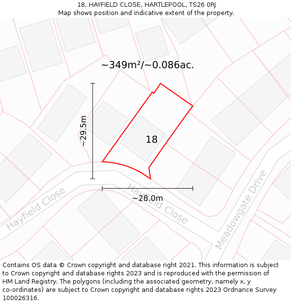 18, HAYFIELD CLOSE, HARTLEPOOL, TS26 0RJ: Plot and title map