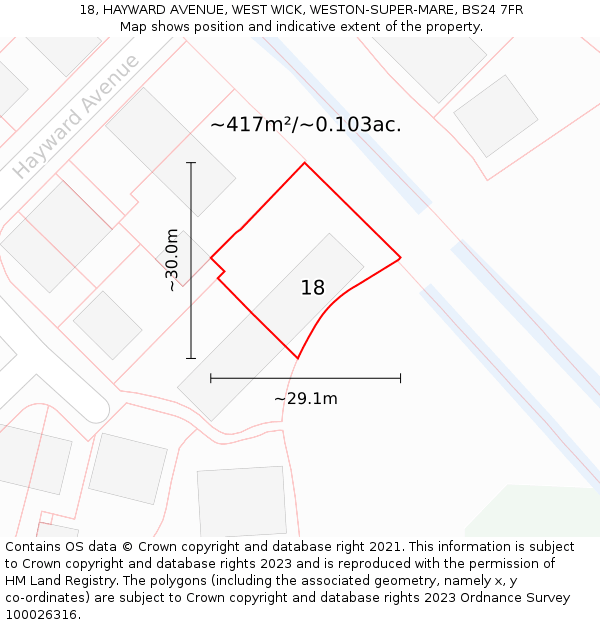 18, HAYWARD AVENUE, WEST WICK, WESTON-SUPER-MARE, BS24 7FR: Plot and title map