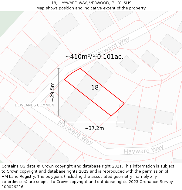 18, HAYWARD WAY, VERWOOD, BH31 6HS: Plot and title map