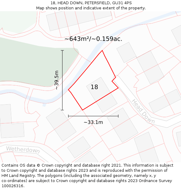18, HEAD DOWN, PETERSFIELD, GU31 4PS: Plot and title map