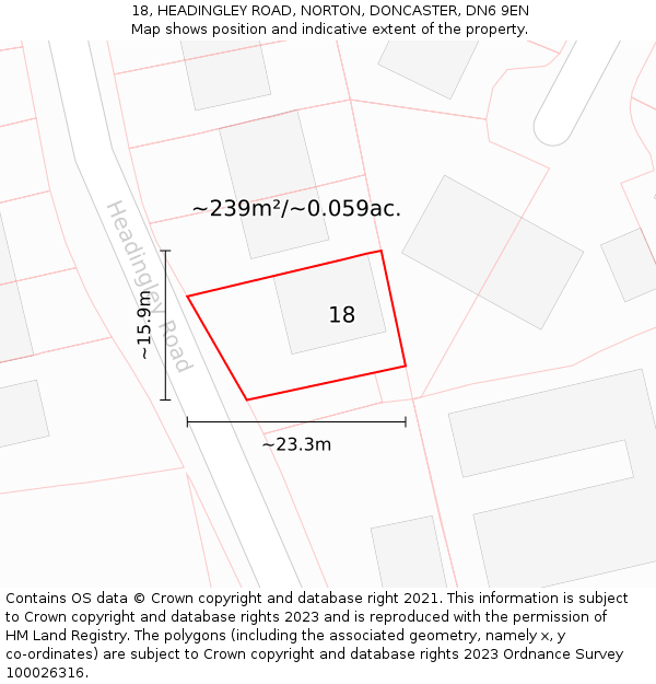 18, HEADINGLEY ROAD, NORTON, DONCASTER, DN6 9EN: Plot and title map