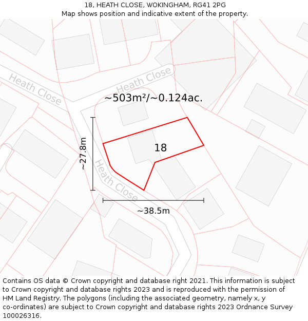 18, HEATH CLOSE, WOKINGHAM, RG41 2PG: Plot and title map