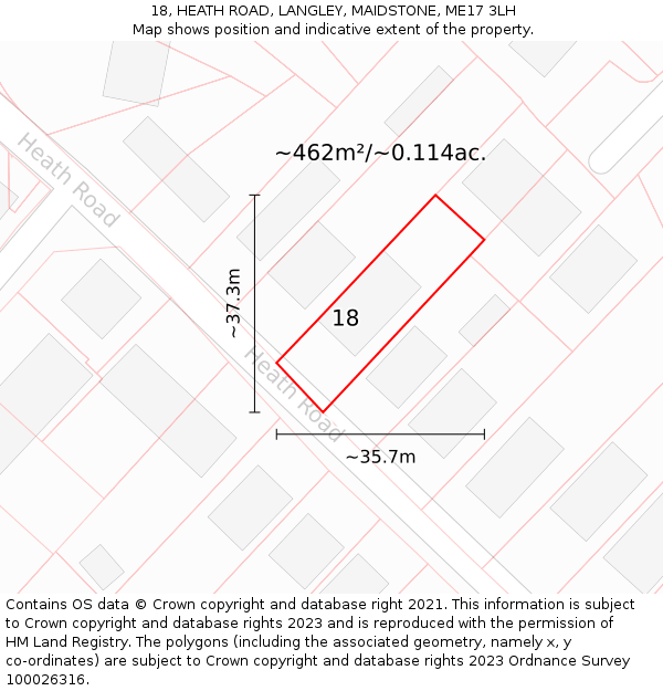 18, HEATH ROAD, LANGLEY, MAIDSTONE, ME17 3LH: Plot and title map