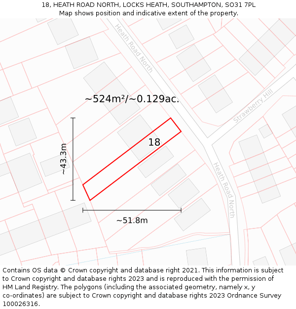 18, HEATH ROAD NORTH, LOCKS HEATH, SOUTHAMPTON, SO31 7PL: Plot and title map